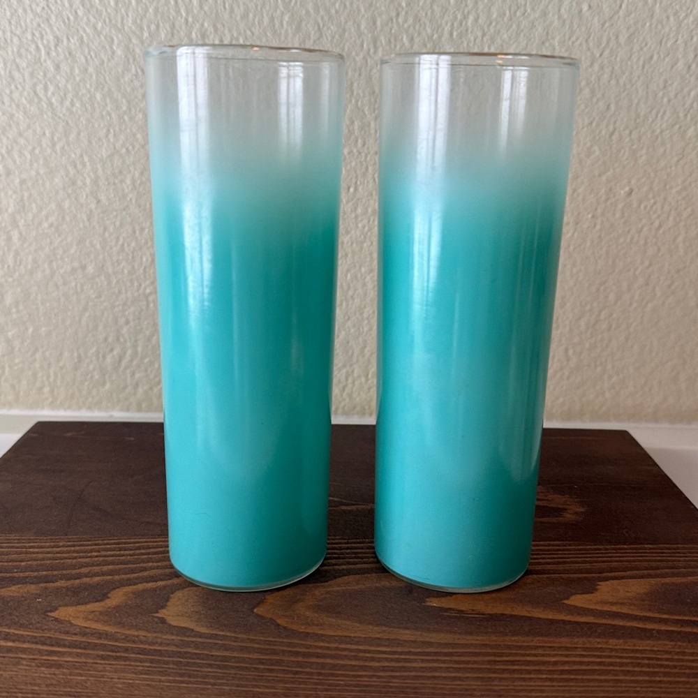 Mid Century Modern Blendo Turquoise Tom Collins Glasses Set of 2 - Picture 3 of 5